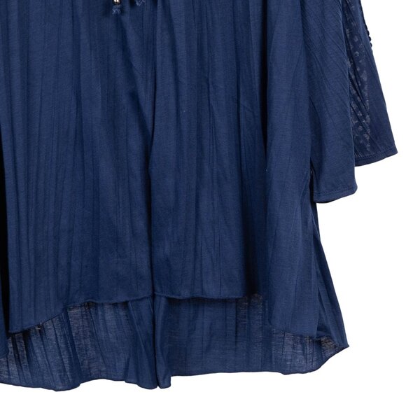 New York Laundry Peasant Blouse L Womens Navy Blue Crochet Tie 3/4 Bell Sleeves - Picture 4 of 7